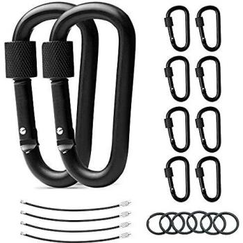 Pack of 10 Black Carabiners with Locks – 7.8 cm D‑Ring Hooks for Gear