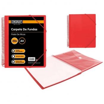 Cartella Ingraf 30 copertine A4, spirale in plastica durevole, apertura 360°, colore rosso intenso