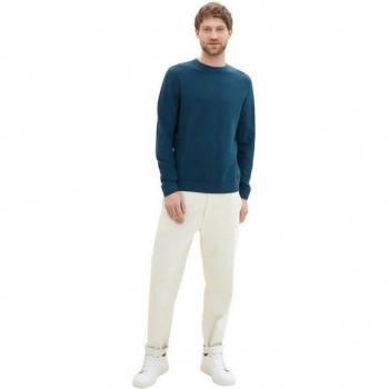 TOM TAILOR Logo-Pullover, dunkelgrün melange