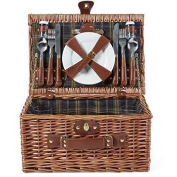 Heritage 4 Person Wicker Picnic Basket with Plastic Wine Glasses