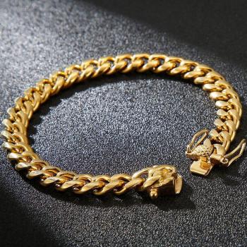 Pulsera de acero inoxidable dorada, cadena cubana de 9/10/15MM, para hombres, joyería hip hop, incluye bolsa de regalo