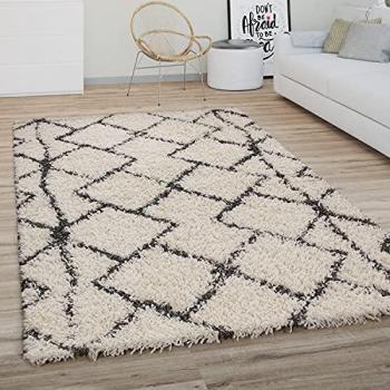 Tapis Salon Poil Long Ronde 160 cm – Motif Diamant