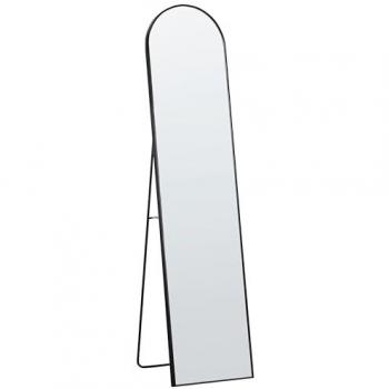Specchio da Terra Ovale in Metallo Nero 36 x 150 cm con Supporto Design Moderno