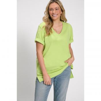 T-shirt donna verde morbida scollo a V mezze maniche taglia 48/50