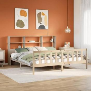 VidaXL Super King Bookcase Bed Frame 180x200 cm Solid Pine Wood without Mattress