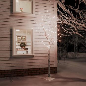 220 cm LED White Birch Tree with 128 Warm White Bulbs by vidaXL