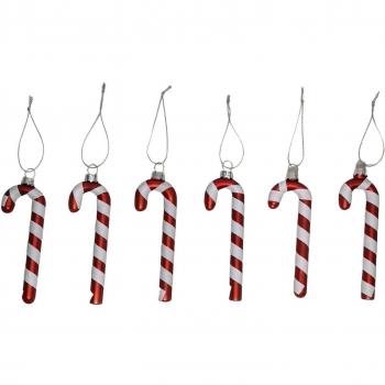 Set of 6 12cm Glass Red and White Stripe Candy Cane Christmas Tree Ornaments