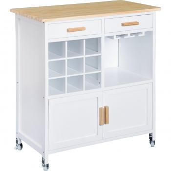 HOMCOM Mobiletto da Cucina con Ruote, Portabottiglie e Porta Bicchieri in Bambù, 76 x 40 x 88cm Aosom