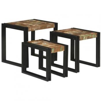 Brown & Black Reclaimed Wood Nesting Table Trio – VIDA XL Edition