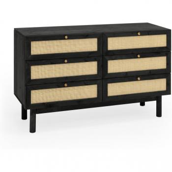 Cómoda Negra de Madera y Ratán 76x120