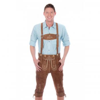 Kniebundlederhose für Herren aus Ziegenvelour Wildbock, mittelbraun, Gr. 44‑72 + Hosenträger