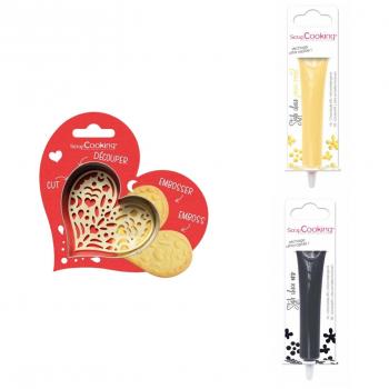 Kit Cuore per Biscotti con Penne di Cioccolato Giallo Pastello e Fondente