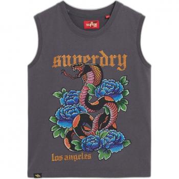 Débardeur Superdry femme à strass effet tatouage, Gris Foncé, Taille: 38