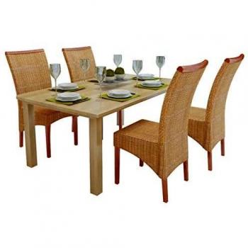 Conjunto de Sillas de Comedor 4 Piezas Marrón Ratán