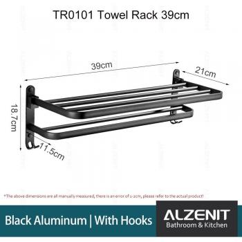 Toallero de Ducha Plegable con Gancho, Estante Negro Mate, 40-60 CM