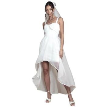 Ivory Organza Over‑Skirt Sweetheart Mini Dress – Bow Detail