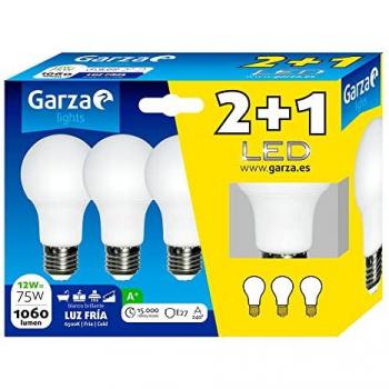 Garza Lighting, Blister 3 Bombillas LED Standard 12 W, E27, 240º, 1060 lúmenes, 5000 K y Luz Fría
