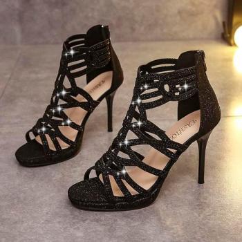 Sandalias sexy con detalles en diamante para mujer