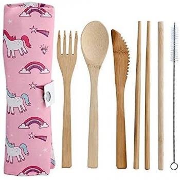 Puckator CUTL15 Enchanted Rainbow Unicorn Bamboo Cutlery Set