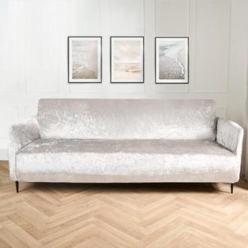 Luxury Silver Crushed Velvet Stretch Sofa Cover for 2 Seater