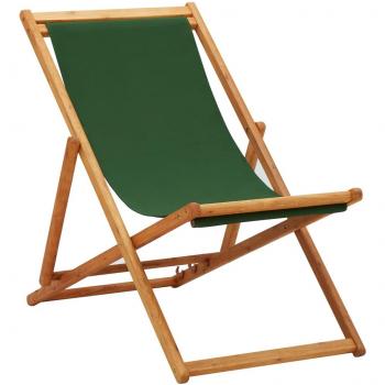Folding Beach Chair with Eucalyptus Wood and Green Fabric