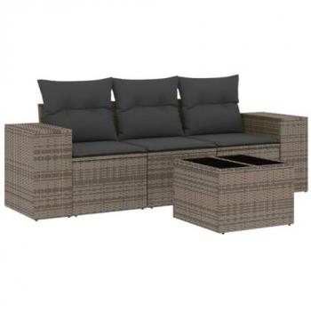 4-Piece Patio Grey Poly Rattan Sofa Set with Cushions