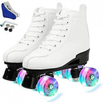 KALINU White Flash Wheel Roller Skates for Girls