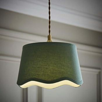 Mabel Green Linen Scallop Edge Lightshade