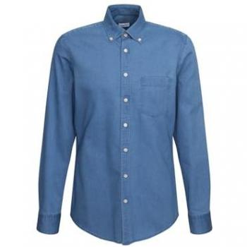Herren Denim Hemd Slim Fit mit Button-Down-Kragen Uni