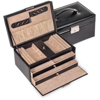 Sacher „Eva New Classic“ Schmuckkoffer – Schwarz, echtes Leder
