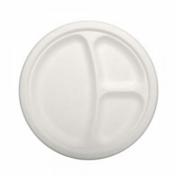 Einweg-Zuckerrohr-Teller Papstar pure, 3-geteilt, Ø 230 mm, 50 Stück, kompostierbar, mikrowellengeeignet, weiß