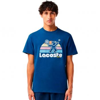 Herren T-Shirt von Lacoste in Blau mit Tennis-Print und gewaschenem Look