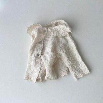 Spring 2022 Korean Girls Long Sleeve Petal Collar Linen Blouse