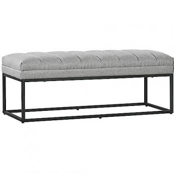 Homcom Sitzbank, Polsterbank in Leinenoptik, Schlafzimmerbank, Bettbank, Schminkbank für Wohnzimmer, bis 200 kg, Stahl, Hellgrau, 120 x 44 x 45,5 cm