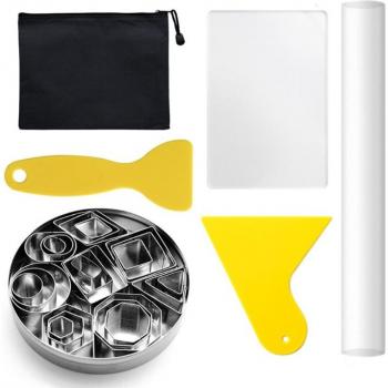Outils pour l'argile acrylique, lot de 28 pièces incluant des grattoirs à rouleau et coupeurs, moules de cuisson, acier inoxydable, référence D08D