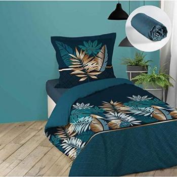 Kit de literie enfant Alianor 140x200 cm + drap housse 90x190 bleu