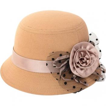 Sombrero de Lana Vintage con Flores para Mujer