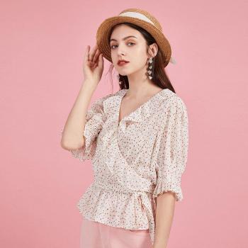 ARTKA Women's Short Sleeve Vintage Dot Blouse