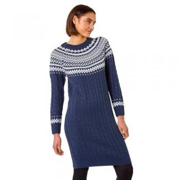 Roman Blue Nordic Knitted Dress – Size 20