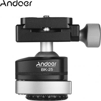 Andoer BK-25 Aluminum Tripod Ball Head 1/4 3/8 Screw Max Load 15kg/33lbs