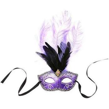Smiffys Coloured Venetian Colombina Eye Mask with Plume