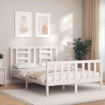 Estructura cama de matrimonio con cabecero madera maciza blanco Vidaxl