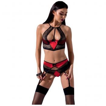 Passion Scarlet Dessous Set mit Netz und gepolsterten Cups L/XL