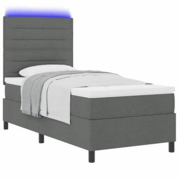 Vidaxl 90x190cm Dark Grey Bed Frame with Mattress & LED Light