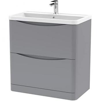 Lunar 800mm Floor Standing Vanity Unit with Polymarble Basin and 2 Drawers in Satin Grey