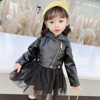 Black Leather Baby Girl Coat