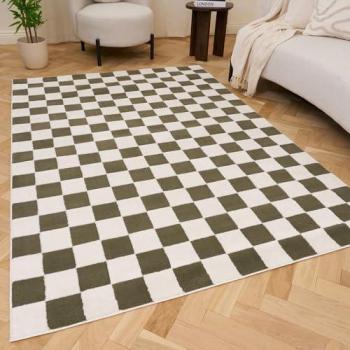 Soft Pile Olive Checkerboard Area Rug – 200cm x 290cm