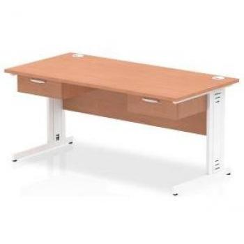 Impulse White Cable Office Desk with Beech Top, 1600 x 800mm