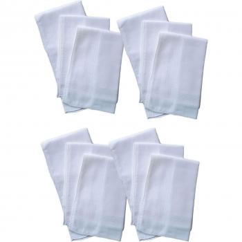 Tissu de mouchoir 12×, 100 % coton, col poche, blanc, 36×36 cm