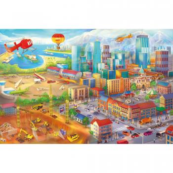 Great-art XXL Wandbild Kinderzimmer – Großstadt Comic Style – Wimmelbild Dekoration 140x100 cm